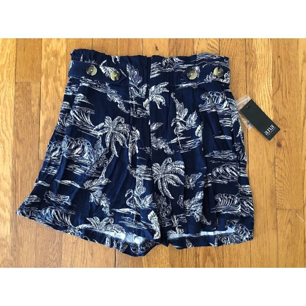 NWT ana A New Approach Size 4 Blue White Flamingo Tropical Paperbag Shorts